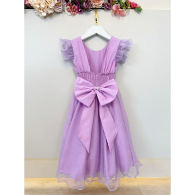 Vestido Infantil Lilás C/ Glitter Festas Daminhas Luxo