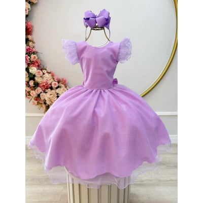 Vestido Infantil Lilás C/ Glitter Festas Daminhas Luxo