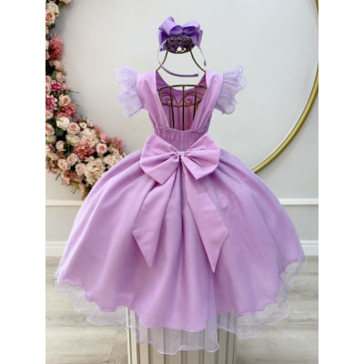Vestido Infantil Lilás C/ Glitter Festas Daminhas Luxo