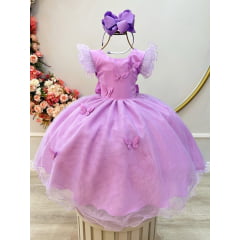 Vestido Infantil Lilás Jardim das Borboletas Festas