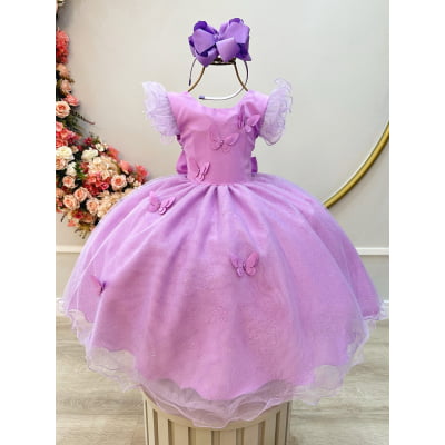 Vestido Infantil Lilás Jardim das Borboletas Festas