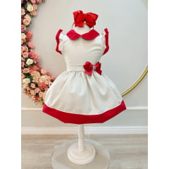 Vestido Infantil Marfim Gola Gôde C/ Broche Luxo Daminha