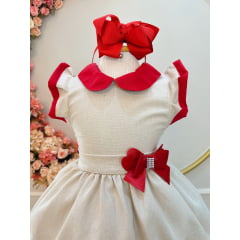 Vestido Infantil Marfim Gola Gôde C/ Broche Luxo Daminha