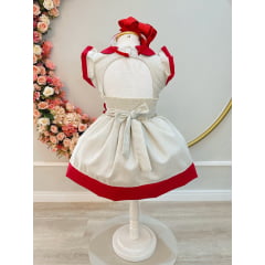 Vestido Infantil Marfim Gola Gôde C/ Broche Luxo Daminha