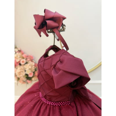 Vestido Infantil Marsala C/ Busto Nervura Festas Daminhas