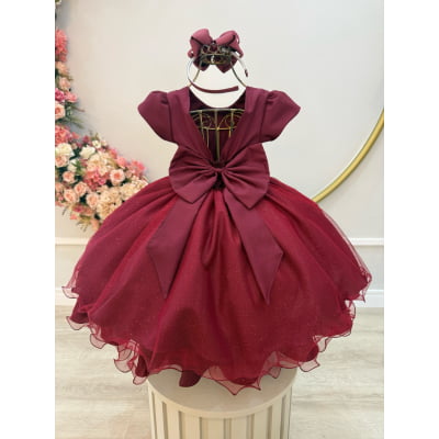 Vestido Infantil Marsala C/ Busto Nervura Festas Daminhas