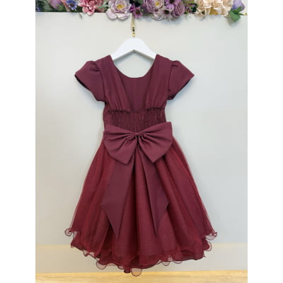 Vestido Infantil Marsala C/ Busto Nervura Festas Daminhas