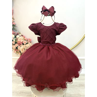 Vestido Infantil Marsala C/ Busto Nervura Festas Daminhas