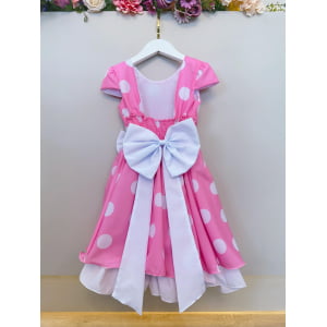 Vestido Infantil Minnie Rosa Com Bolinhas Brancas Festas