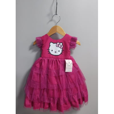 Vestido Infantil Pink da Hello Kitty Saia C/ Glitter Festas