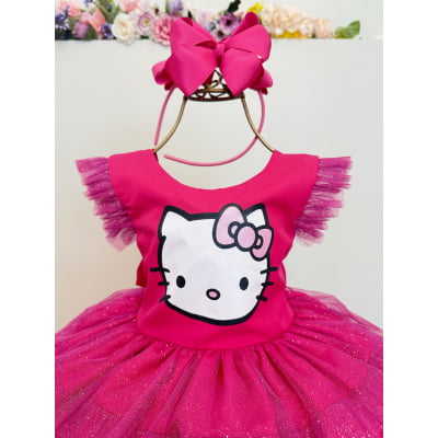 Vestido Infantil Pink da Hello Kitty Saia C/ Glitter Festas