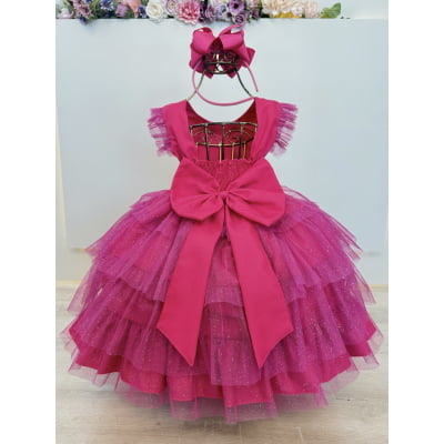 Vestido Infantil Pink da Hello Kitty Saia C/ Glitter Festas