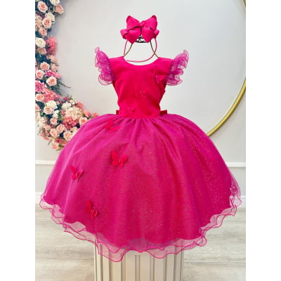 Vestido Infantil Pink Jardim das Borboletas Festas