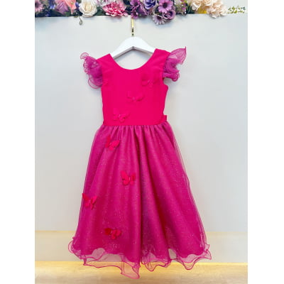 Vestido Infantil Pink Jardim das Borboletas Festas