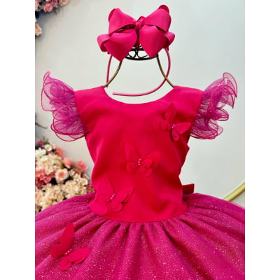 Vestido Infantil Pink Jardim das Borboletas Festas