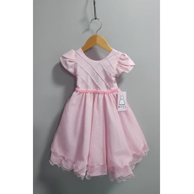 Vestido Infantil Rosa Claro C/ Busto Nervura Daminhas Festas