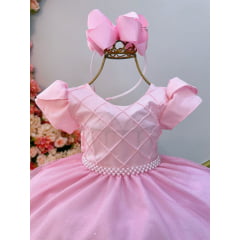 Vestido Infantil Rosa Claro C/ Busto Nervura Festas Daminhas