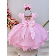 Vestido Infantil Rosa Claro C/ Busto Nervura Festas Daminhas