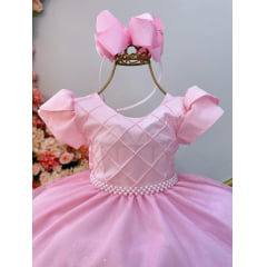 Vestido Infantil Rosa Claro C/ Busto Nervura Festas Daminhas