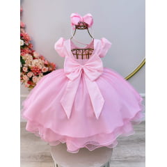 Vestido Infantil Rosa Claro C/ Busto Nervura Festas Daminhas