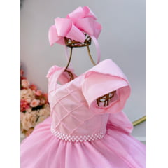 Vestido Infantil Rosa Claro C/ Busto Nervura Festas Daminhas