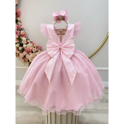 Vestido Infantil Rosa Claro Jardim das Borboletas Festas