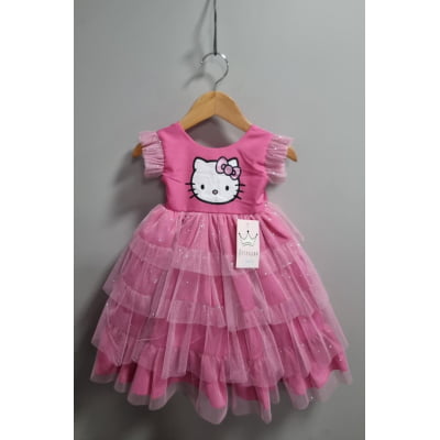Vestido Infantil Rosa da Hello Kitty Saia C/ Glitter Festas Vestido Infantil Rosa da Hello Kitty Saia C/ Glitter Festas