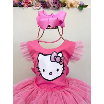 Vestido Infantil Rosa da Hello Kitty Saia C/ Glitter Festas