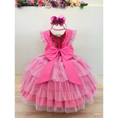 Vestido Infantil Rosa da Hello Kitty Saia C/ Glitter Festas