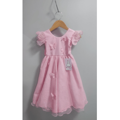 Vestido Infantil Rosa Jardim das Borboletas C/ Glitter Festas