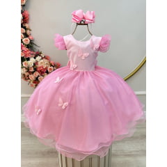 Vestido Infantil Rosa Jardim das Borboletas Festas
