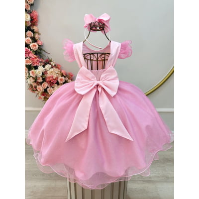 Vestido Infantil Rosa Jardim das Borboletas Festas