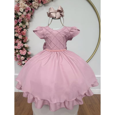 Vestido Infantil Rose C/ Busto Nervura Festas Daminhas