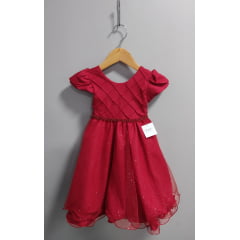 Vestido Infantil Vermelho C/ Busto Nervura Festas Daminhas