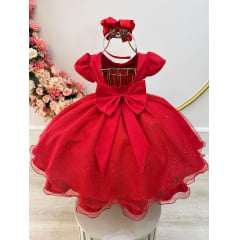 Vestido Infantil Vermelho C/ Busto Nervura Festas Daminhas