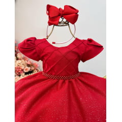 Vestido Infantil Vermelho C/ Busto Nervura Festas Daminhas
