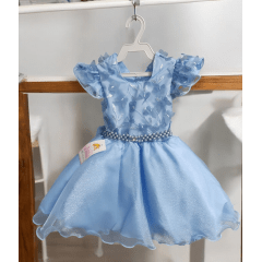 Vestido Infantil Azul C/ Renda Jardim das Boroboletas Luxo