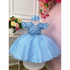 Vestido Infantil Azul C/ Renda Jardim das Boroboletas Luxo