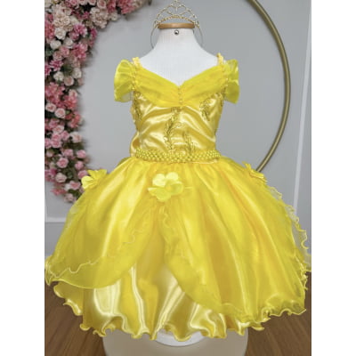 Vestido Infantil Bela e a Fera Princesas C/ Renda e Pérolas