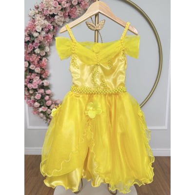 Vestido Infantil Bela e a Fera Princesas C/ Renda e Pérolas