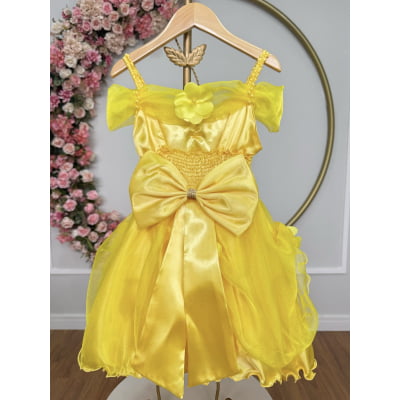 Vestido Infantil Bela e a Fera Princesas C/ Renda e Pérolas