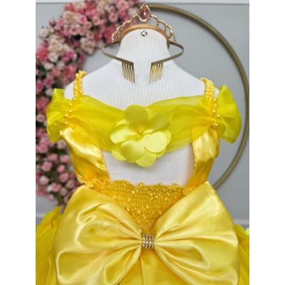 Vestido Infantil Bela e a Fera Princesas C/ Renda e Pérolas
