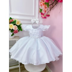 Vestido Infantil Branco Jardim das Boroboletas Luxo