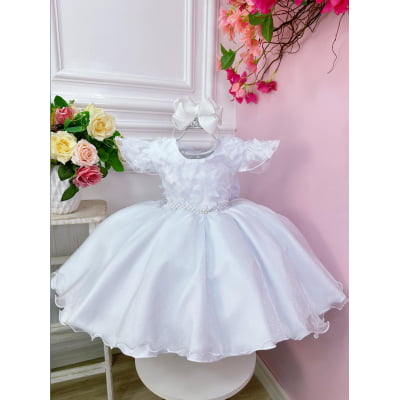 Vestido Infantil Branco Jardim das Borboletas Luxo