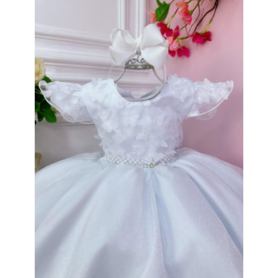 Vestido Infantil Branco Jardim das Borboletas Luxo