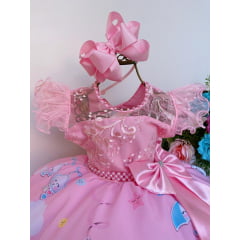Vestido Infantil Chuva de Amor Rosa Renda Brilho Strass Luxo