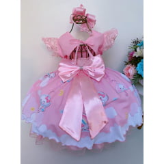 Vestido Infantil Chuva de Amor Rosa Renda Brilho Strass Luxo