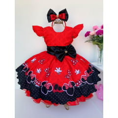 Vestido Infantil Minnie Vermelha Luxo Festas com Tiara