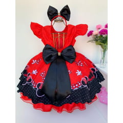 Vestido Infantil Minnie Vermelha Luxo Festas com Tiara