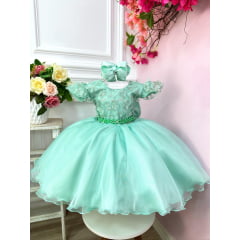 Vestido Infantil Verde C/ Renda Jardim das Borboletas Luxo